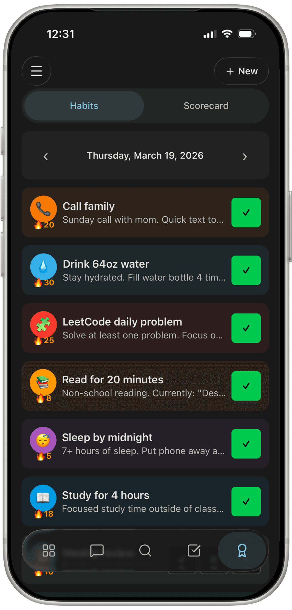 Gridflo app: daily habits