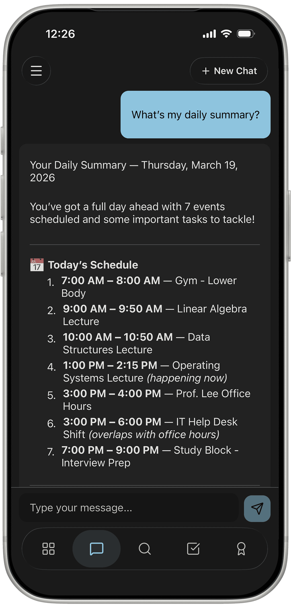 Gridflo app: Flo AI daily summary